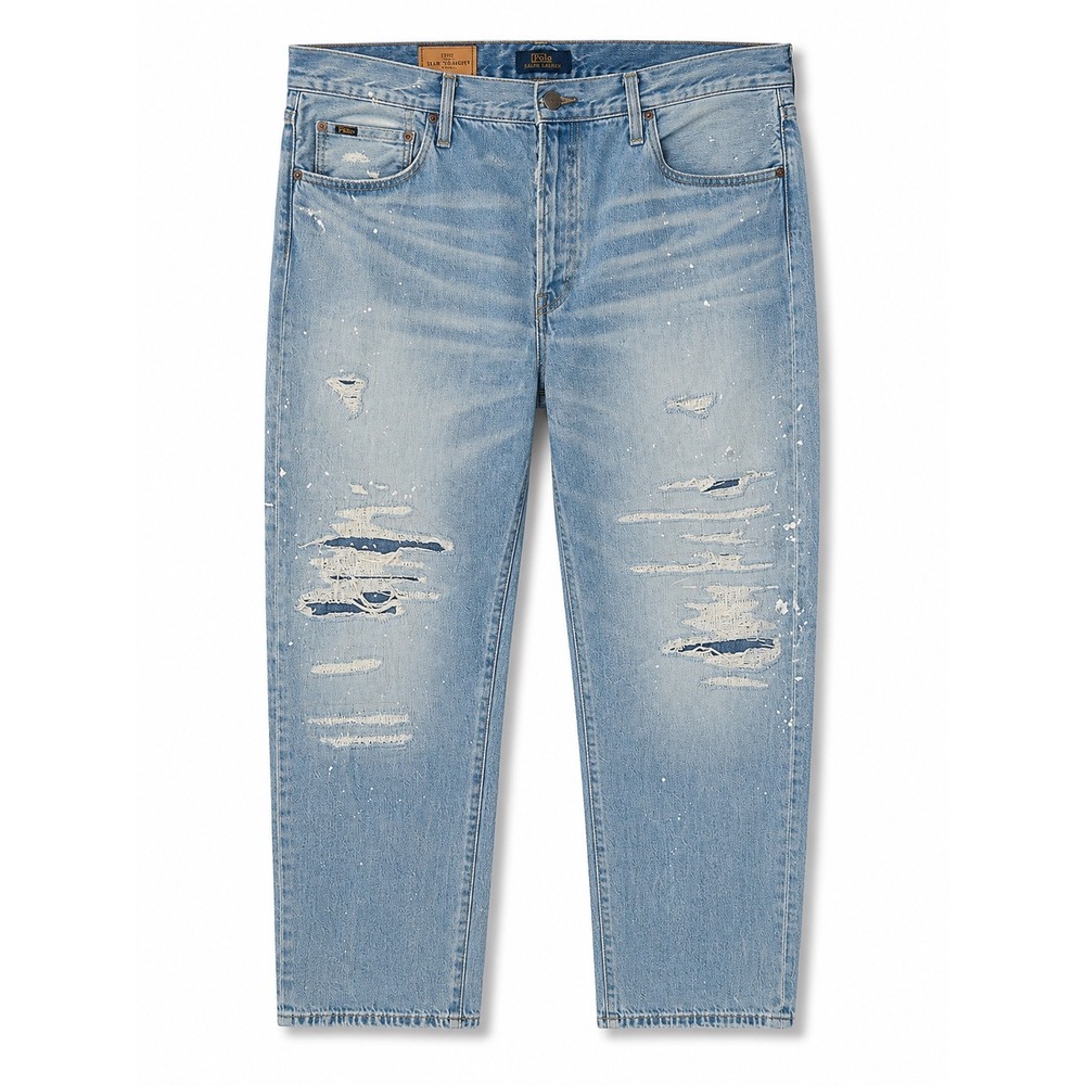 Polo Ralph Lauren Varick Jeans Men 48x30 Slim Straight Paint Splatter Distressed